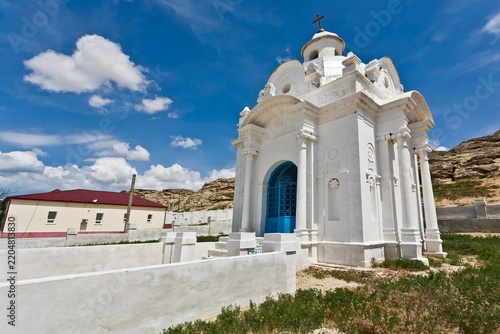 Beautiful white Russian Christian Orthodox Church. Religion