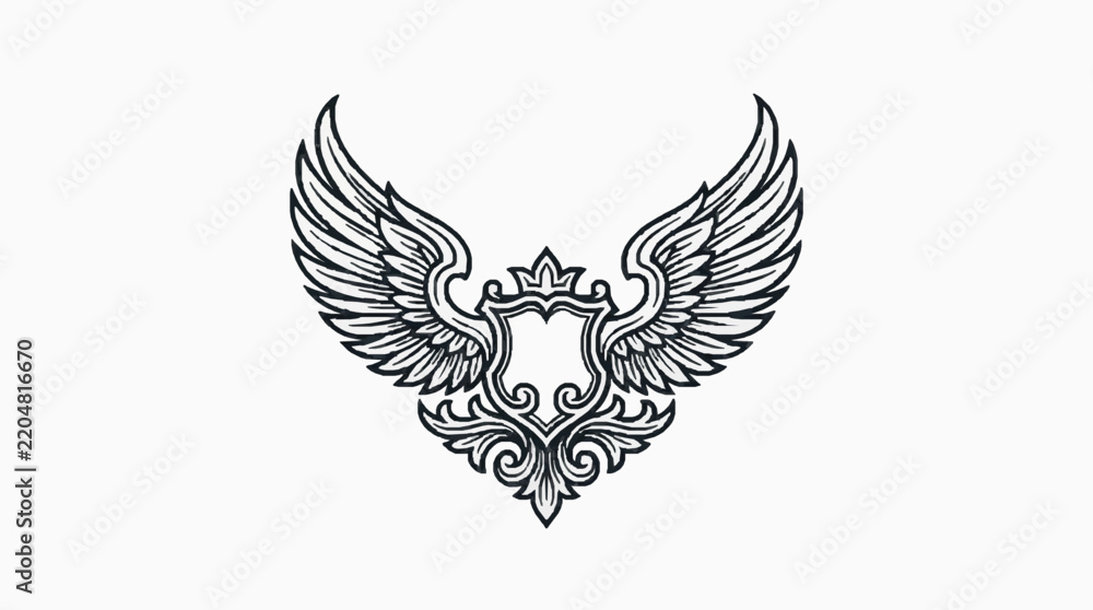 Fototapeta premium Hand drawn sketch of majestic bird wings with detailed feathers for design