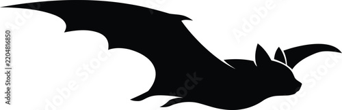 Diving bat silhouette with wings swept back vector illustration on transparent background
