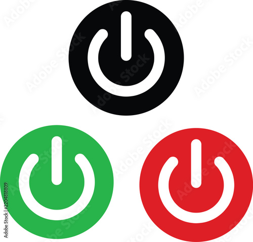 Vector icon image of a power button symbol in three colors.