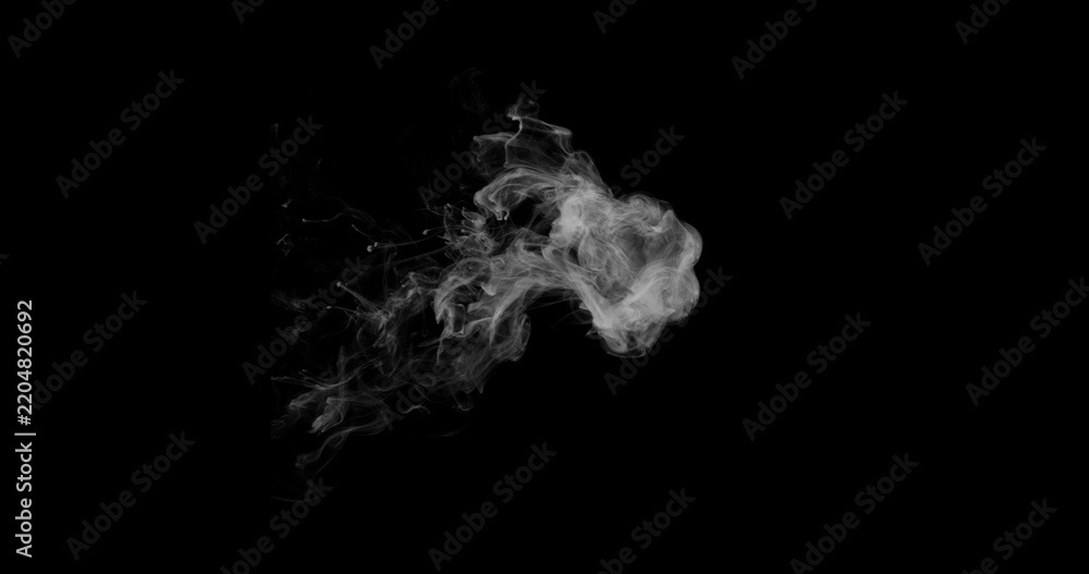 Obraz premium Detailed white smoke formation isolated on black background. Abstract swirling vapor with realistic texture and smooth flowing shapes, ideal for creative design, overlays and visual effects.