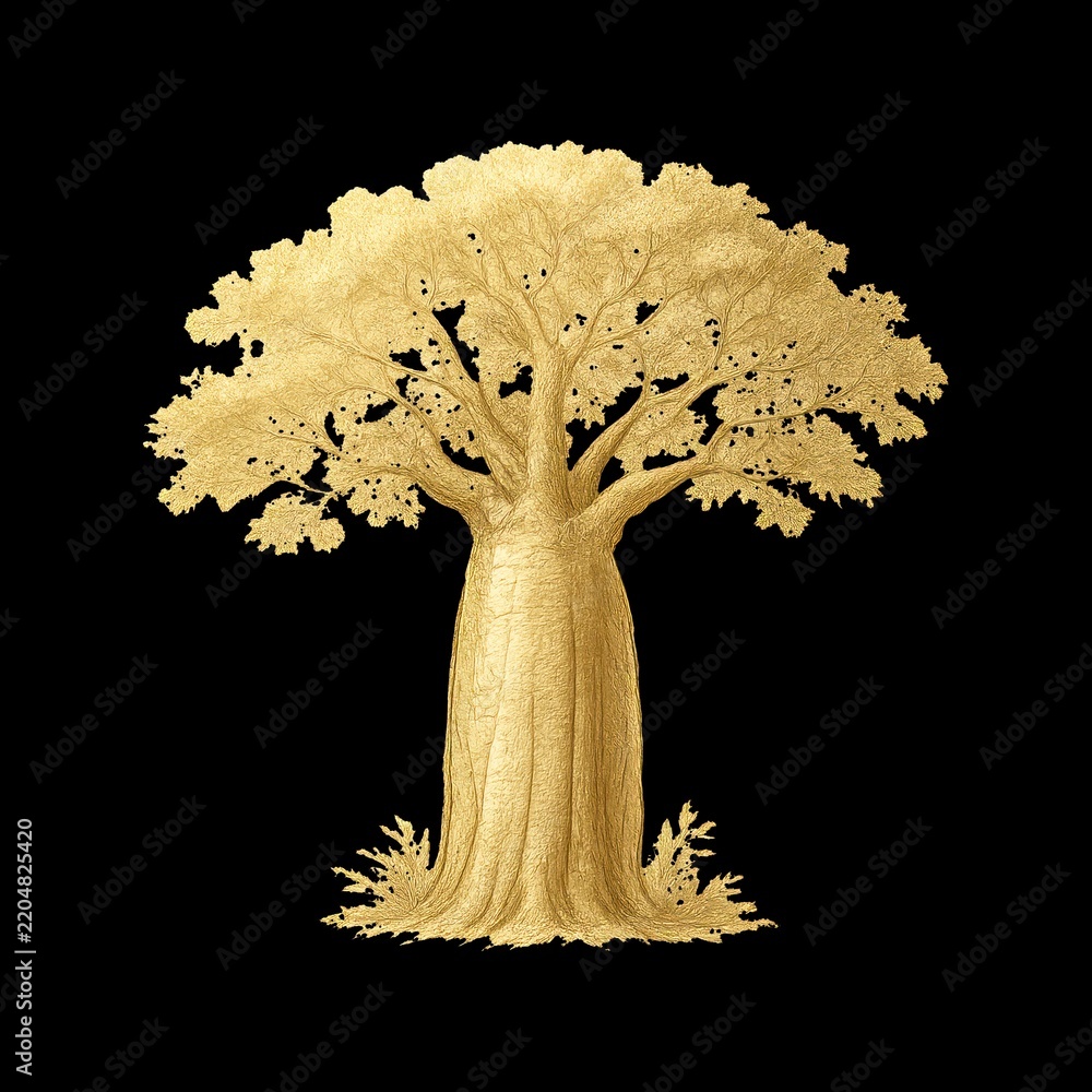 Fototapeta premium Golden tree silhouette on black