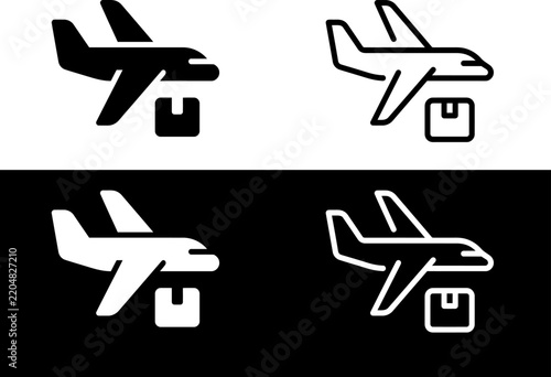 Air Cargo Delivery Airplane Icon Set for Express Freight Shipping International Logistics Aviation Transport and Fast Parcel Service