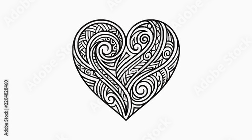Half heart shape with intricate tribal black pattern on white background