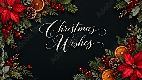 Christmas Wishes With Seasonal Decorations on a Dark Background