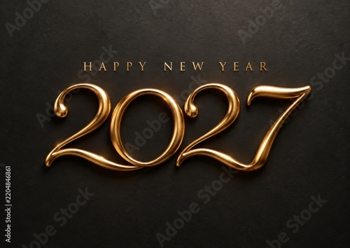 Happy New Year 2027 Message in Gold on a Black Background