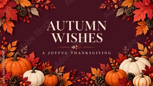 Autumn Wishes for a Joyful Thanksgiving Celebration With Pumpkins and Leaves