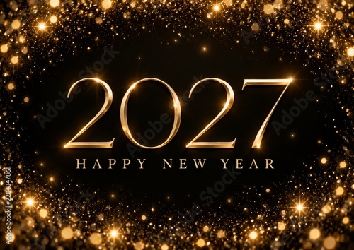 New Year Celebration With Gold Text for 2027 and a Festive Background