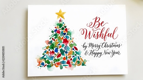 A beautiful colorful christmas tree artwork with a festive message of joy and goodwill
