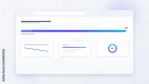 Modern web dashboard interface with animated progress bars and graphs