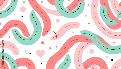 The image features an abstract pattern composed of flowing, curved shapes that resemble squiggly lines or worm like forms