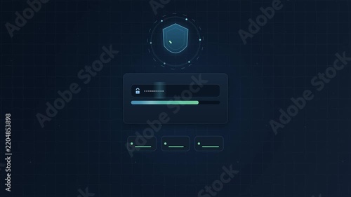 Cyber security loading bar with digital shield on dark background