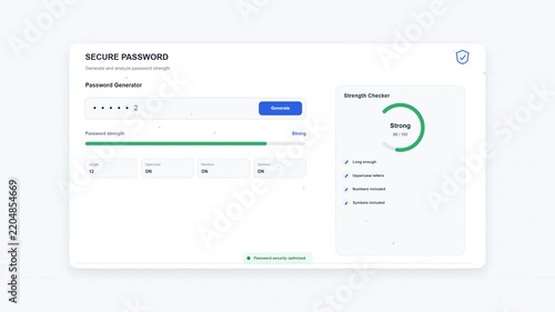 Digital dashboard showing password security strength and encryption