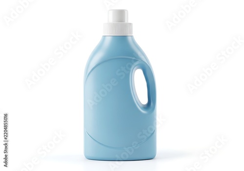 Blue plastic bottle of liquid laundry detergent or fabric softener with a white cap