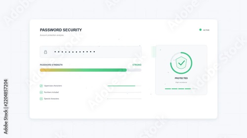 Password security dashboard interface with green progress indicators