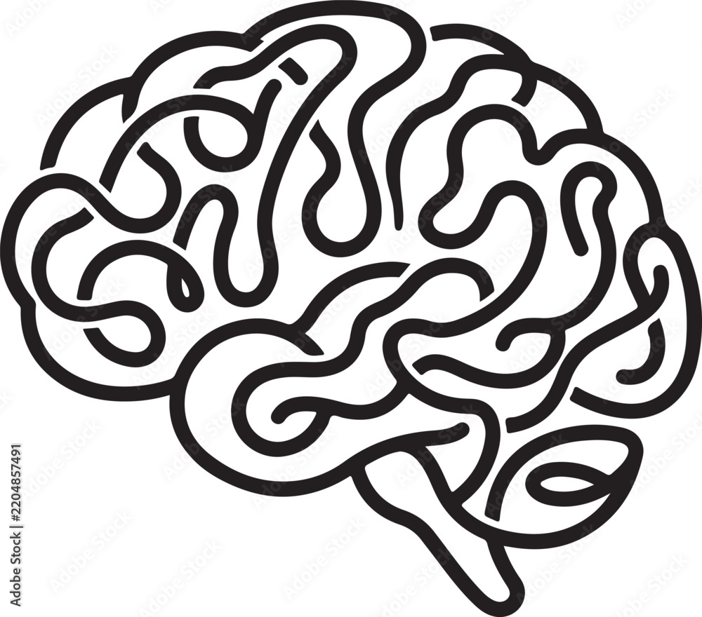 Fototapeta premium Minimalist Continuous Line Drawing of a Brain Symbolizing Human Thought, Wisdom, Learning Processes, and Creative Ideation