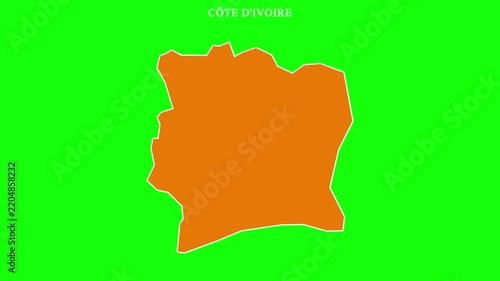 Côte d'Ivoire world map outline stroke to solid fill animation