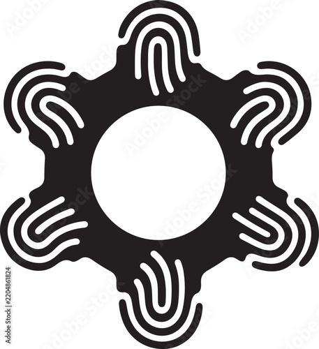 Abstract Hexagonal Fingerprint Symbol for Digital Identity and Secure Network Connection Concept