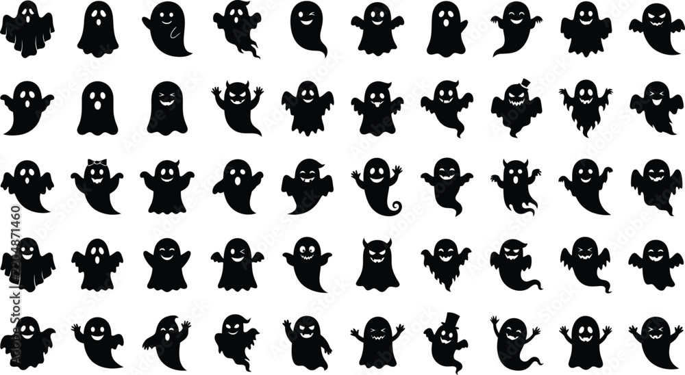 Obraz premium Halloween Ghost Pumpkin Witch and Spooky Icon Collection
