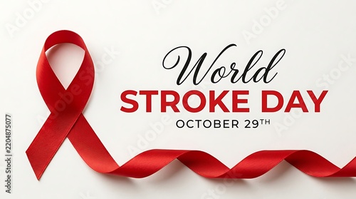 Red awareness ribbon for world stroke day on white background