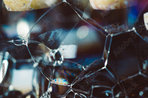 macroshot of iridescent soap foam 