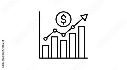 Financial growth vector icon showing business success chart with ascending graph and dollar currency symbol