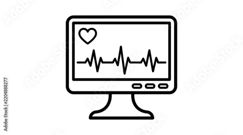 Heart rate monitor vector icon showing ECG pulse line and cardiogram on screen