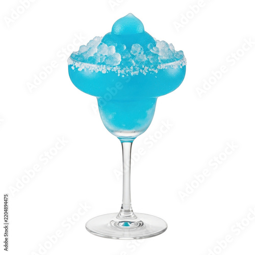 Blue frozen margarita cocktail in a glass cup isolated on transparent background