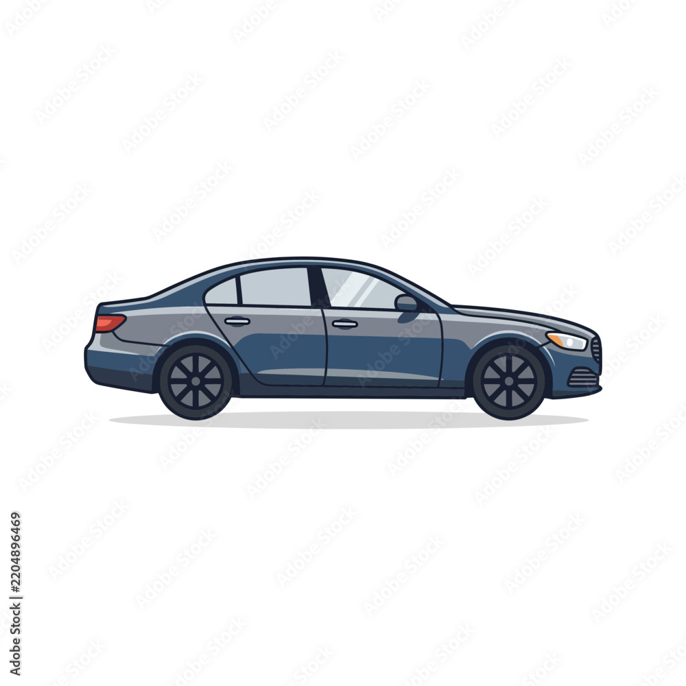 Fototapeta premium Modern Sedan Car Illustration, Isolated on Transparent Background - Sleek Blue Automobile