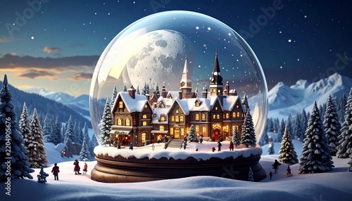 snowy winter town like a paperweight