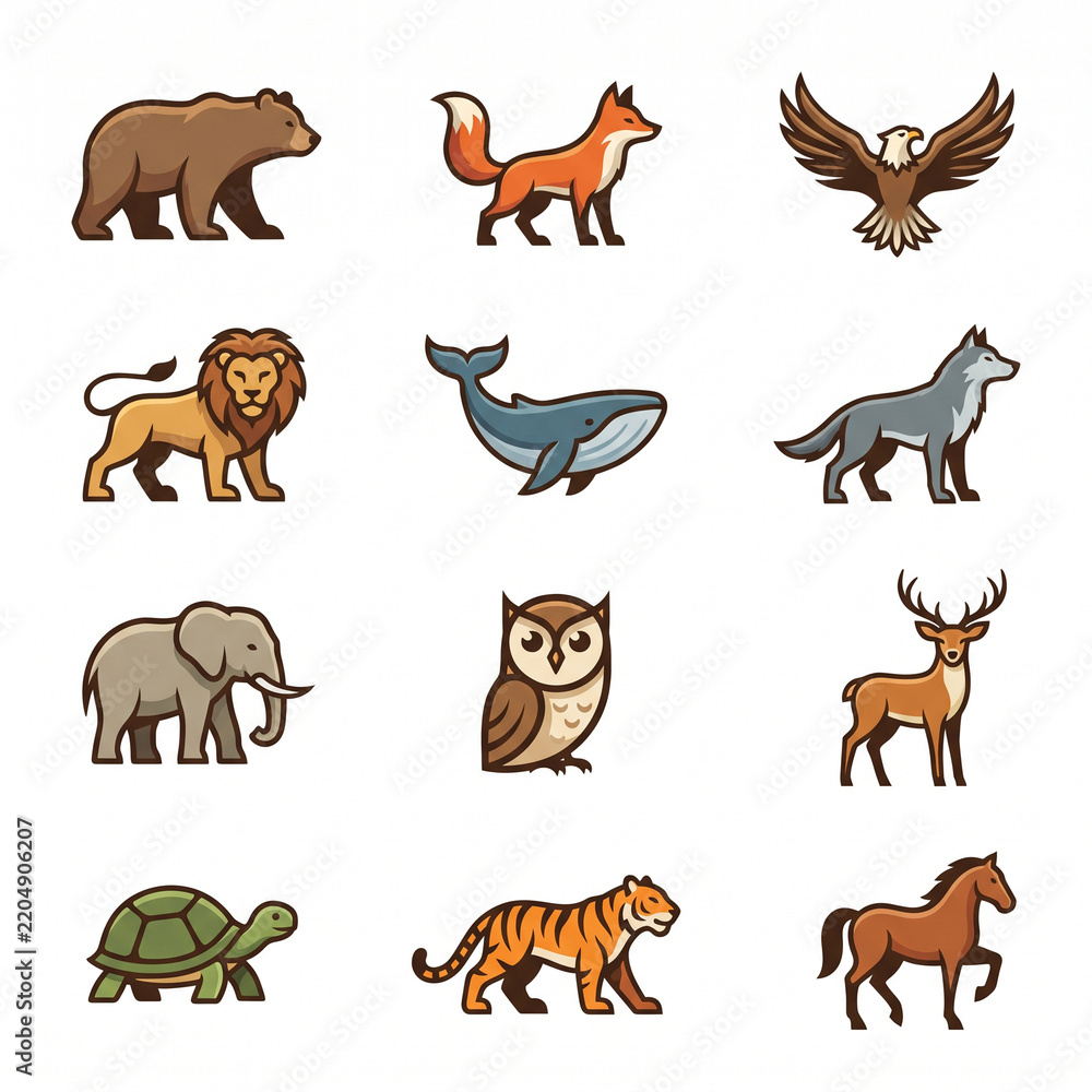 Obraz premium Animals logos collection. Animal logo set. Isolated on White background