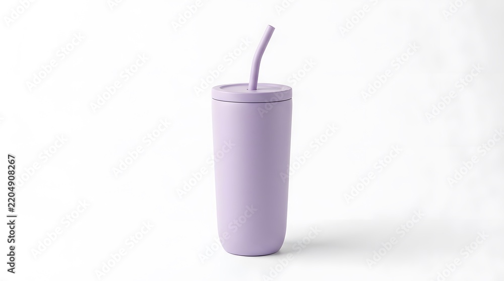 Obraz premium Elegant and modern lavender purple tumbler with a reusable straw, perfect for keeping drinks cool on the go. A clean studio shot showcasing its minimalist design and soft color palette