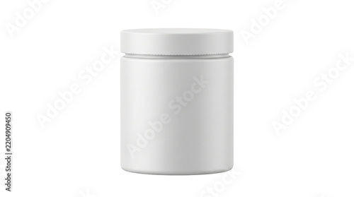 A high quality white plastic pill bottle container for medicine or nutritional supplements presented as an isolated object on a transparent background for design isolated on transparent background
