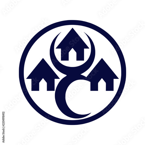 Three Overlapping Home Shapes in Blue Teal and Orange