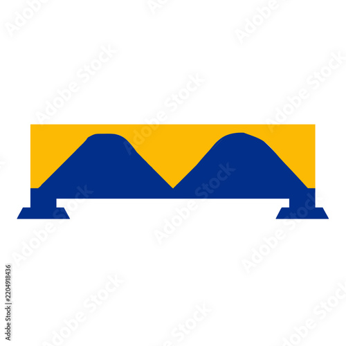 Bridge Symbol with Twin Blue Arches and Yellow Span