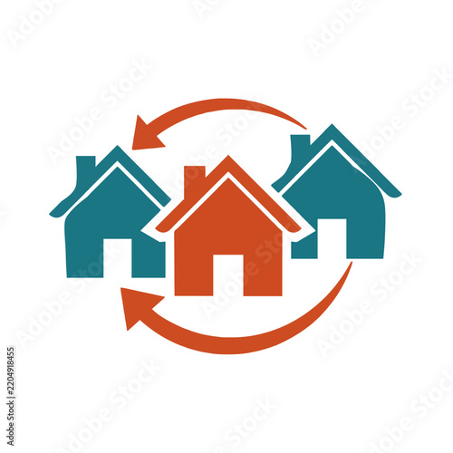Three Home Shapes with Circular Orange Arrows