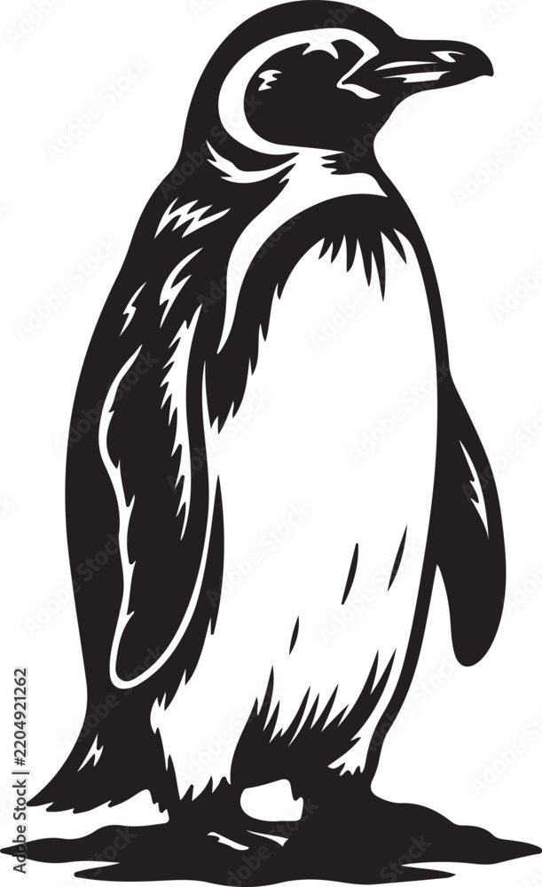 Obraz premium Black and White Penguin Vector Illustration, Minimalist Penguin Silhouette Icon