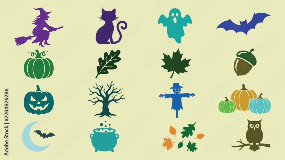 Fototapeta premium Halloween & Autumn Mixed Icons