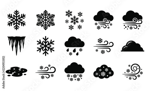 Winter Snow Icons Set for Weather Forecast Climate Vector