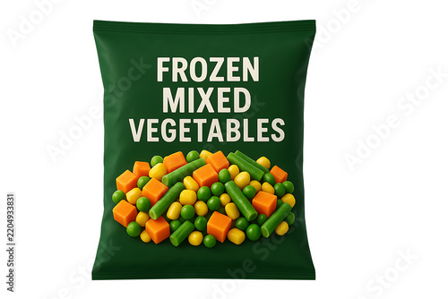 Frozen mixed vegetables package isolated on transparent background