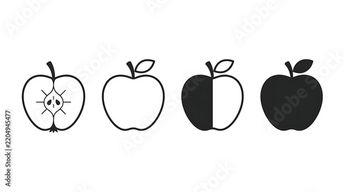 Simple black and white apple icons set