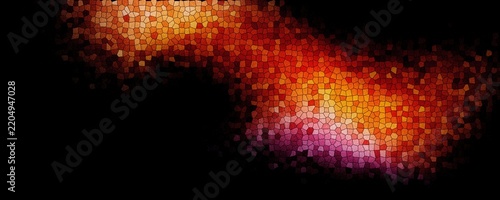 fire mosaic texture on black background, orange red purple stained glass pattern