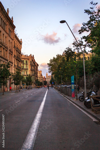 Picturesque view of sunset Barcelona city streets, Spain