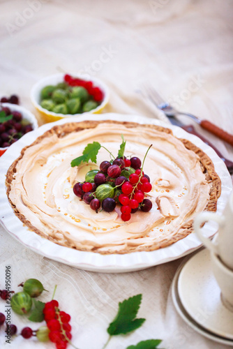 Delicious gooseberry pie and meringue topping