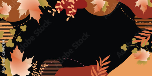 Print Autumn Floral Background with Fall Leaves and Botanical Frame
