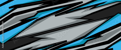 Blue and grey stripe on black background. Abstract racing design concept. Car decal wrap design