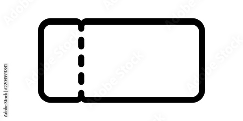 Black outline ticket icon with perforated line for event entry.