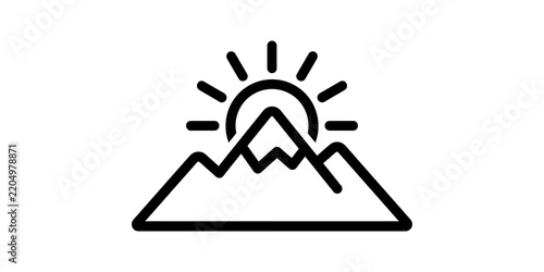 Mountain sunrise icon for nature and travel themes.