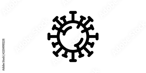 Black coronavirus icon representing disease outbreak and pandemic threat.