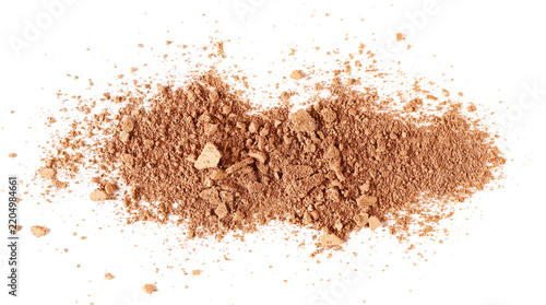 Pile of face powder isolated on white background, top view